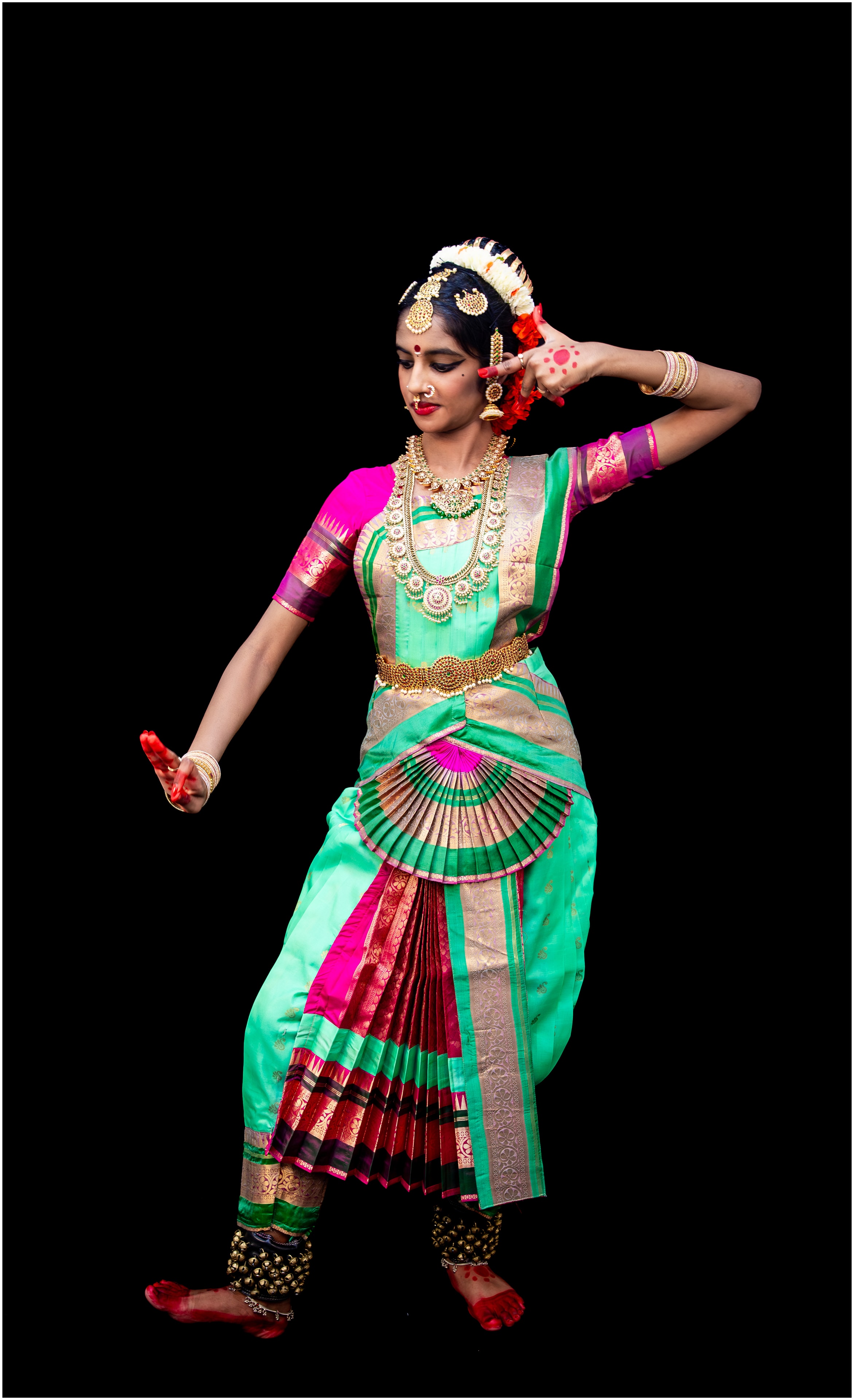 Thillana — teal and magenta costume, full body pose