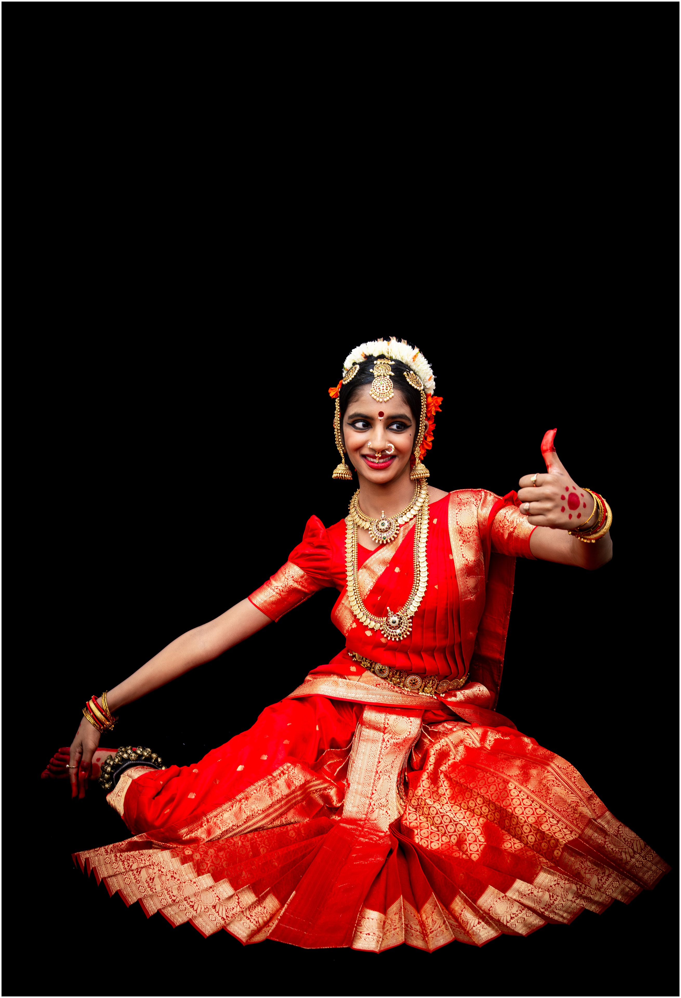 Classical Bharatanatyam dancer in traditional costume